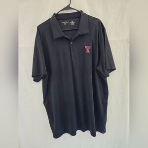 Antiqua Black S Sleeve 1/4 Button TEXAS TECH Polyester Polo Shirt. Mens Size 2XL